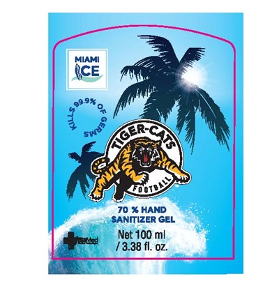 Label 1 (Miami Ice Antiseptic Hand Sanitizer Gel Tiger 100 mL Oval Page 1)